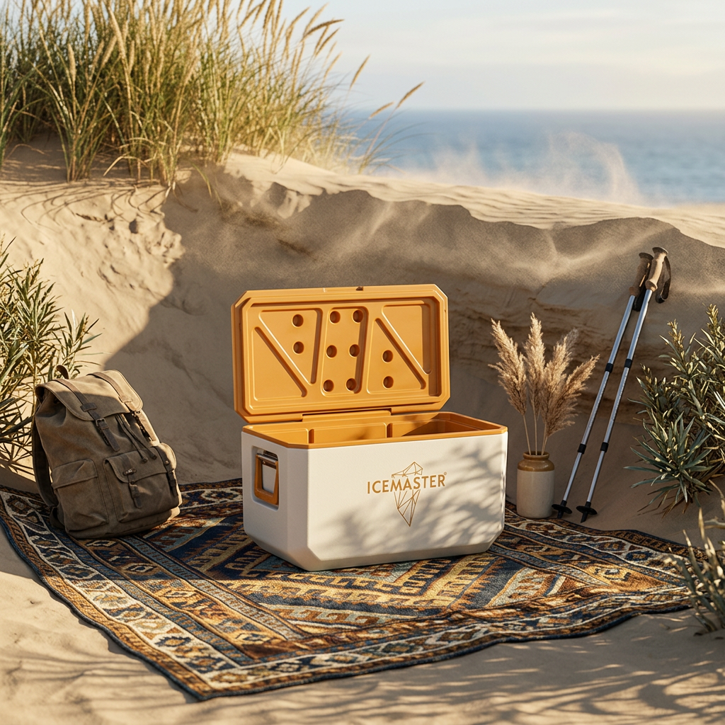 Big Capacity Cooler Box 47L With Drain Hole Orange Lid Modern Outdoor Camping Use PP Material